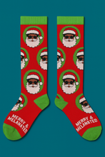 Load image into Gallery viewer, (PRE-ORDER) 🎅🏾 Merry &amp; Melanated • Black Santa Compression Socks (knee length)
