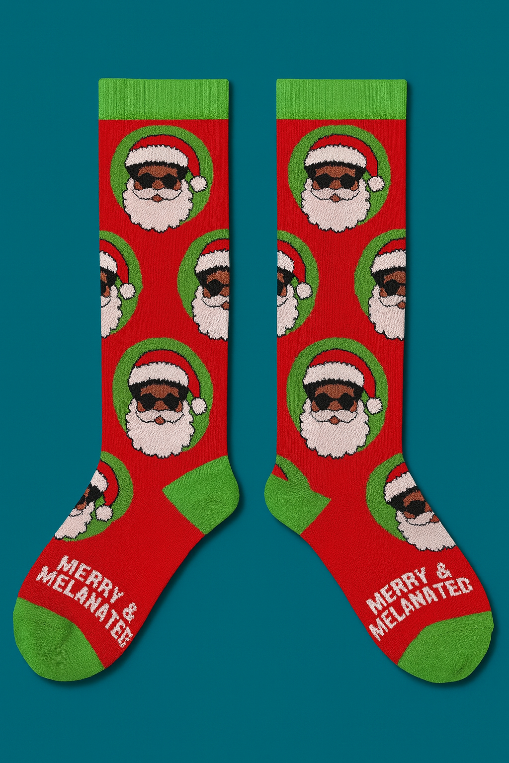(PRE-ORDER) 🎅🏾 Merry & Melanated • Black Santa Compression Socks (knee length)