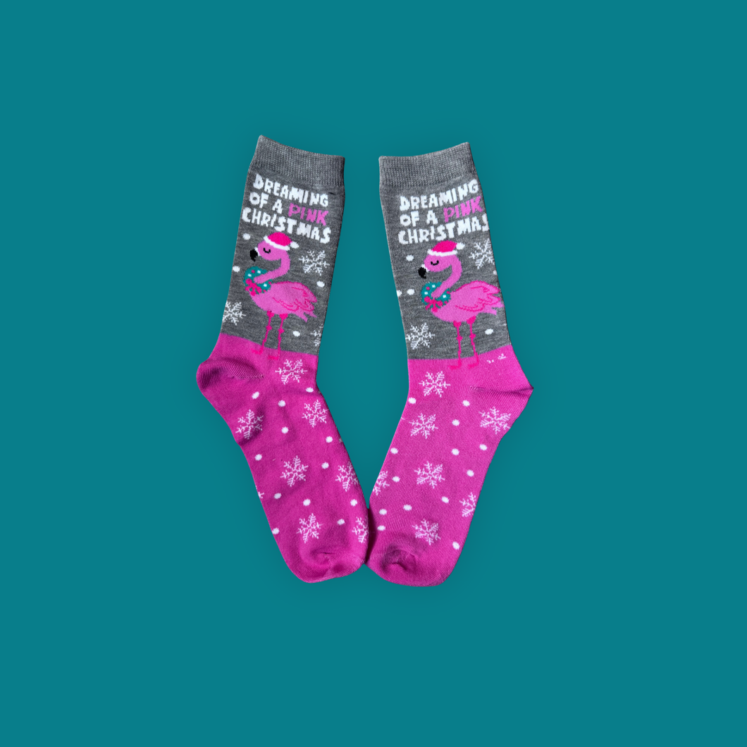 Festive Flamingo – Tropical Christmas Crew Socks