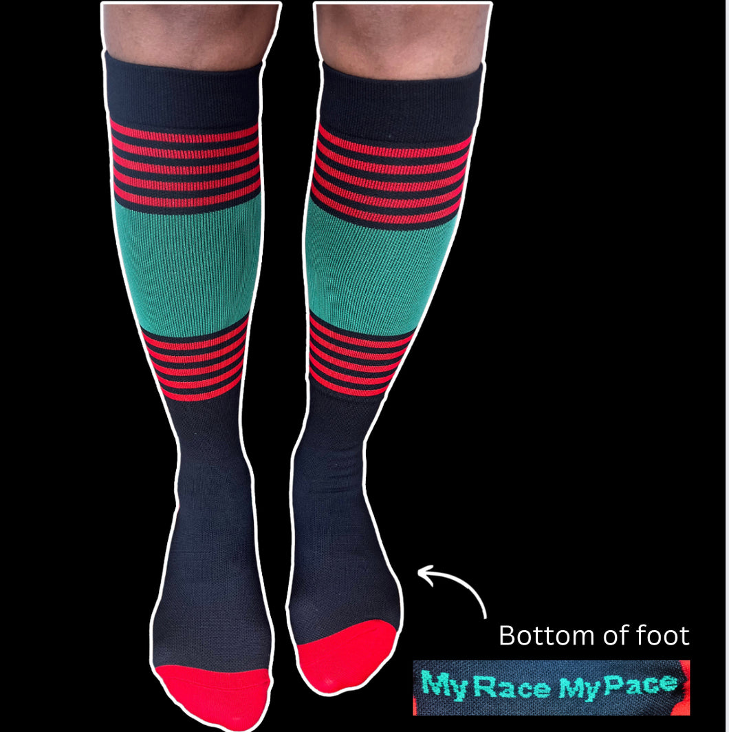 The Race Red & Green Stripes Compression Socks