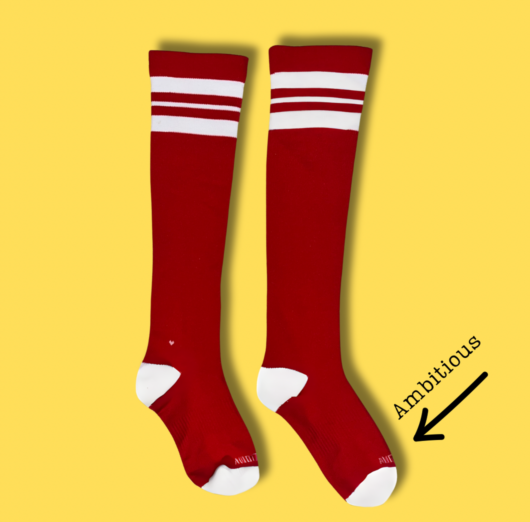 Red and White Compression Socks “Ambitious”