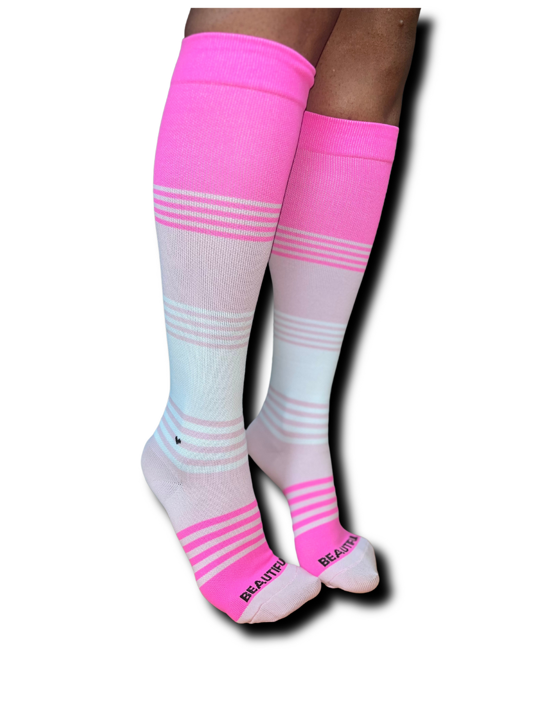 Pretty in Pink and White Striped Compression Socks